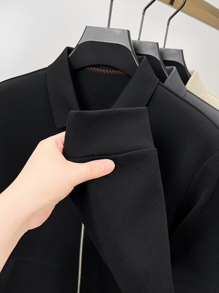 Men's Solid Colour Business Casual Autumn and Winter Jacket, Suitable For Daily Commuting, Stretchy Knitted Zip-Up Male Cardigan