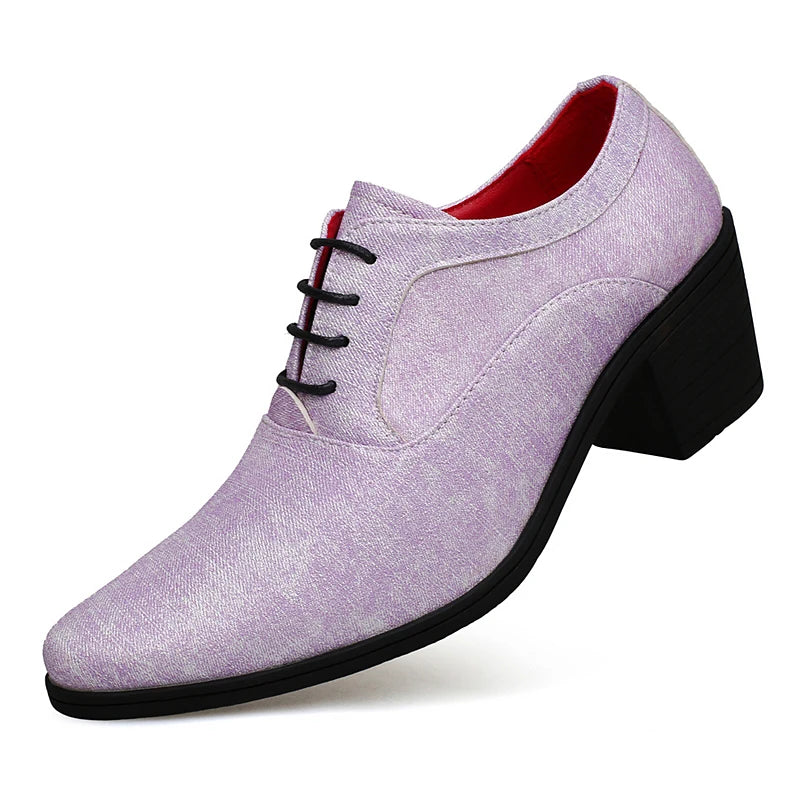 European Style Men Retro Height Heel Formal Dress Oxfords Shoes Purple Gold Male Wedding Party Evening Dressing Shoes