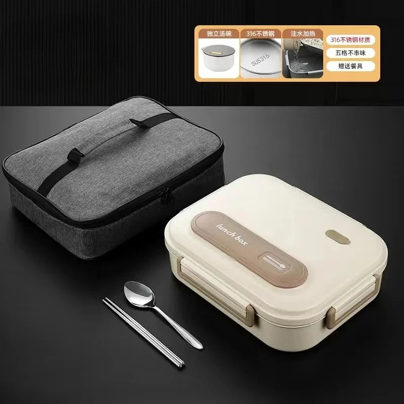 Extra grote geïsoleerde, luchtdichte lunchbox van roestvrij staal (316) van voedingskwaliteit - magnetronbestendig voor kantoorpersoneel en studenten