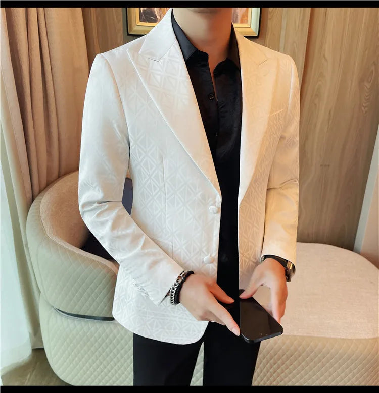 Men's Floral Print Blazer Jacket - Slim Fit Single-Breasted Business Casual Style Autumn Winter Formal Male Coat