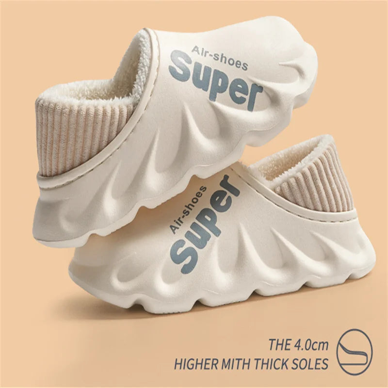 Unisex Winter Warm Cotton Slippers Indoor and Outdoor Waterproof Walking Shoes Fluffy Non-Slip Sandals For Women & Men