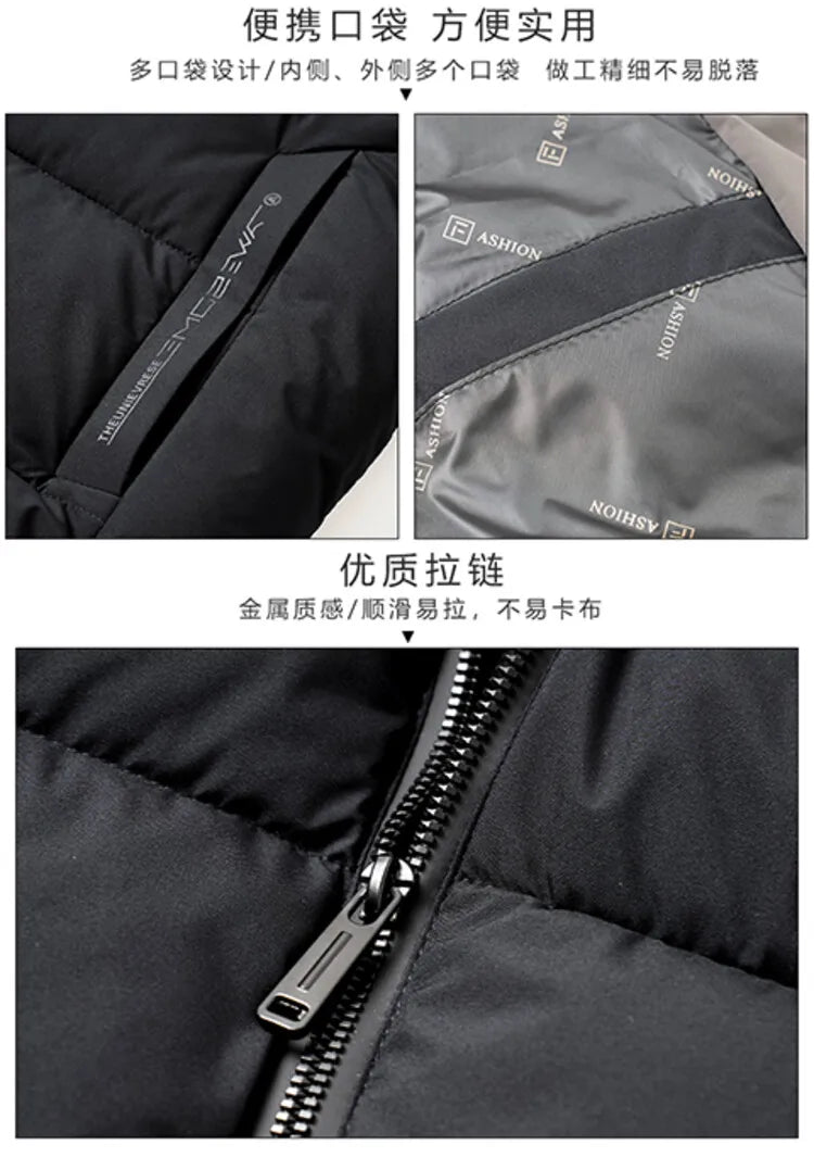 Men's High-Quality Solid Colour Business Casual Thickened Warm Cotton Jacket With Standing Collar Suitable For Male Daily Commute