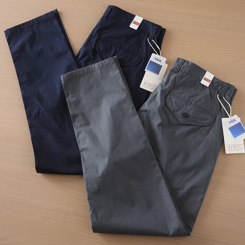 2025 Summer New American Retro Thin Quick-drying Elastic Commute Pants Men's Simple 97% Cotton Washed Casual Straight Trousers