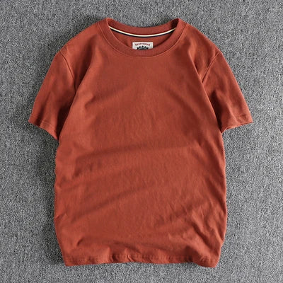 Summer New American Retro Short-sleeved O-neck Solid Color T-shirt Men's Fashion Simple 100% Cotton Washed Casual Sport Tops