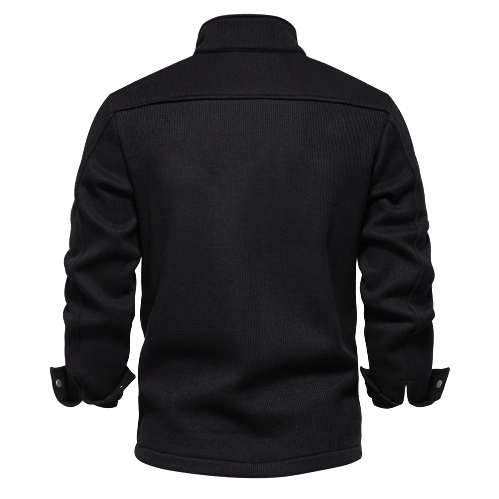 Herrenjacke mit Waffel-Fleece-Futter, dick, warm, mit Tasche, Knopfleiste, Stehkragen, Oberbekleidung, Winterjacken, Mäntel für Herren