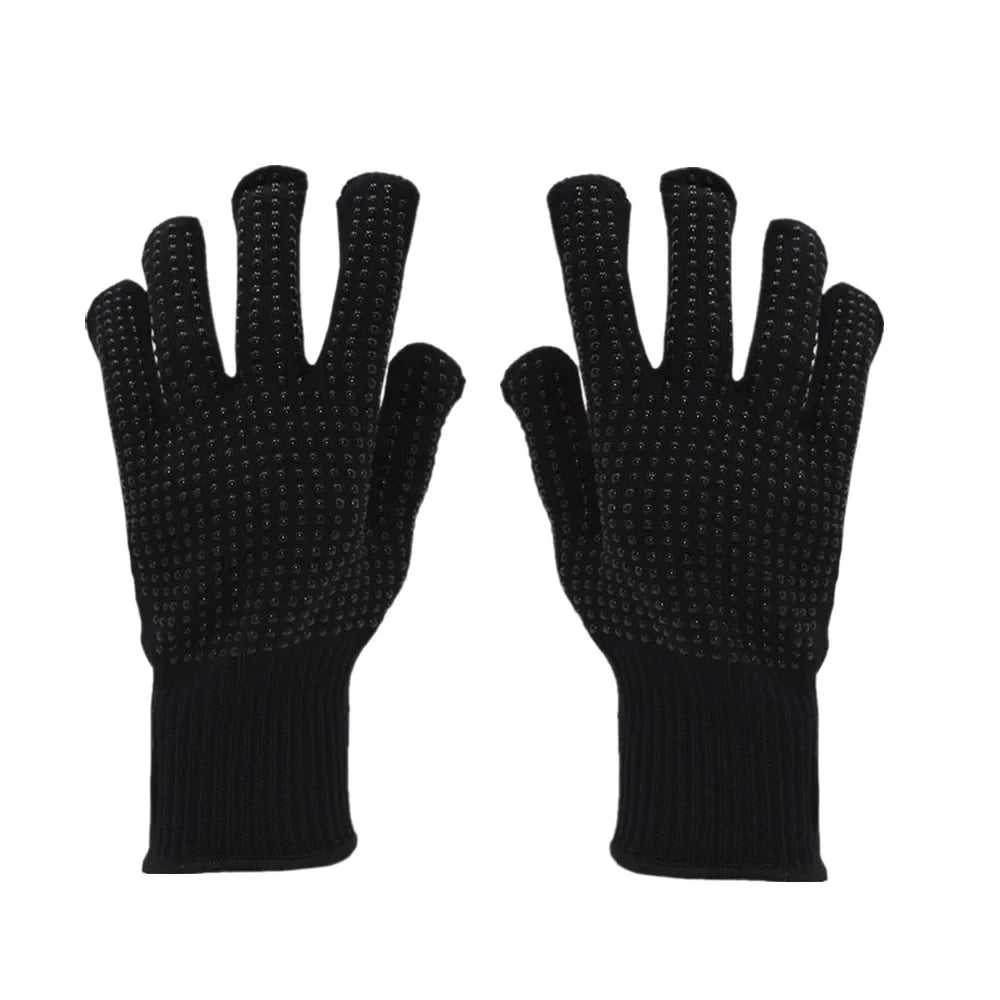 1 Pair Barbecue Anti-scald Gloves Heat Resistant BBQ Oven Gloves Kitchen Fireproof Anti-slip Gloves For Cooking