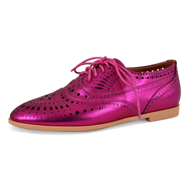 Women Round Toe Hollow Lace-up Loafers Flats Shoes Daily Elegant Flats