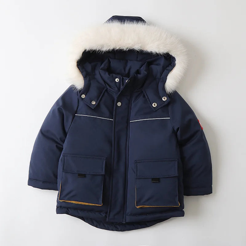 Unisex 2Pcs Winter Warm Children's Ski Clothes Set Thicken Fur Lining Hooded Coats & Overalls Set Snowsuit For Kids 2-5Y