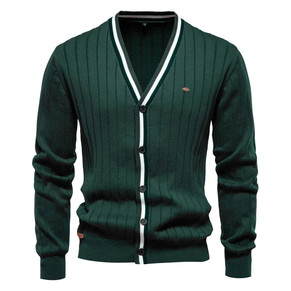 Men's Cotton Cardigan Sweater V-Neck Button-Up Casual Youth Knitted Sweaters for Men
