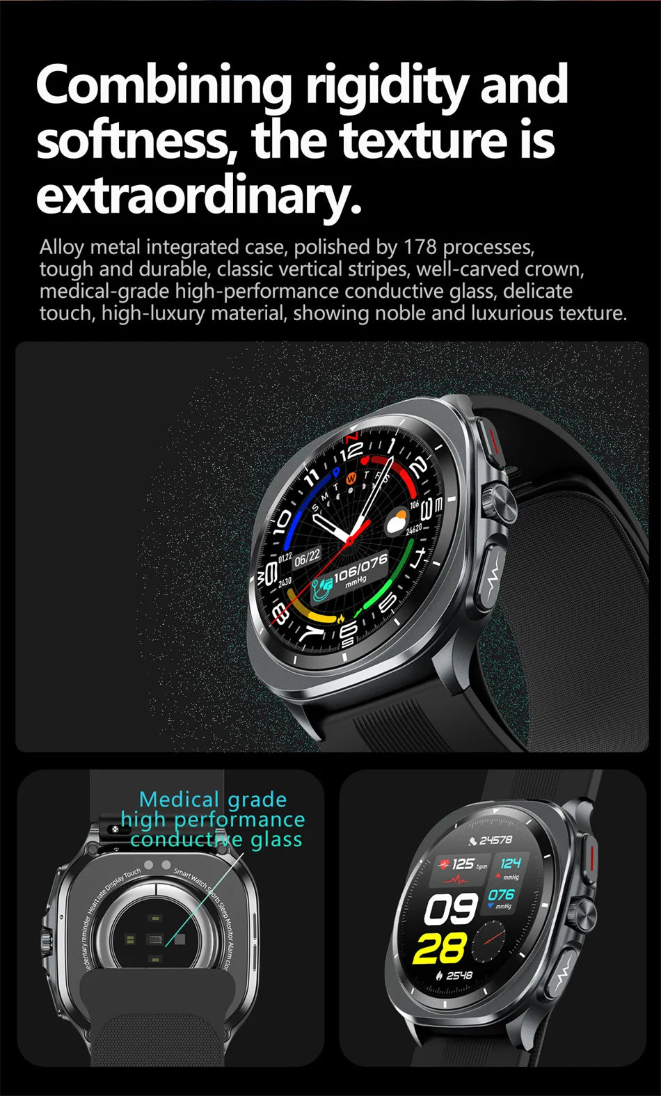 2025 Health track Smartwatch Air Pump Airbag True Blood Pressure Health Measure Smart Watch Men Women Blood oxygen BT Call