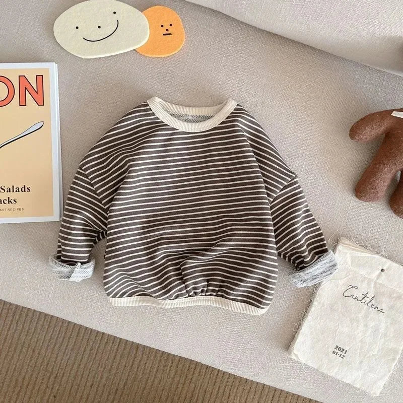 2025 Lente Nieuwe Kinderen Lange Mouw Gestreepte T-shirts Baby Jongen Meisje Casual Sweatshirt Peuter Losse Onderkant Tops Kinderkleding Unisex