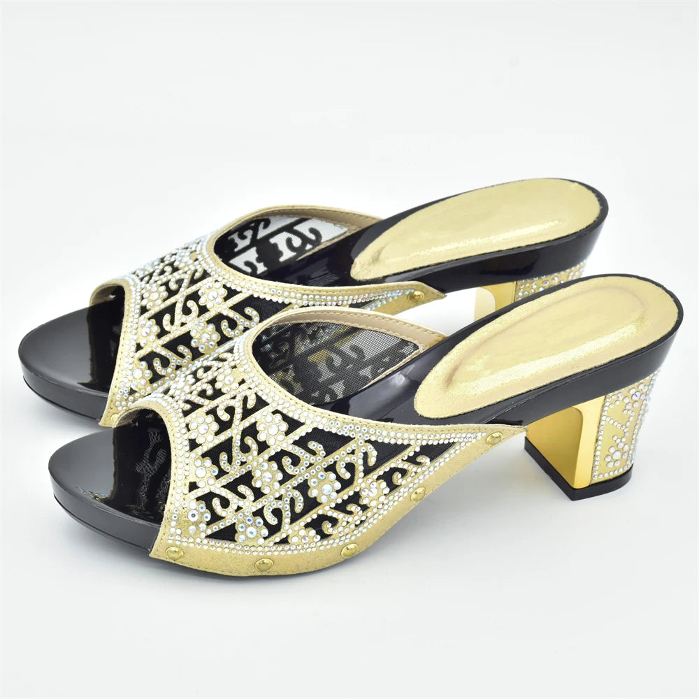 Women's Dress Shoes Open Toe Slip on Wedding Shoes Decorated with Rhinestone Pumps Women Shoes High Heels Pumps