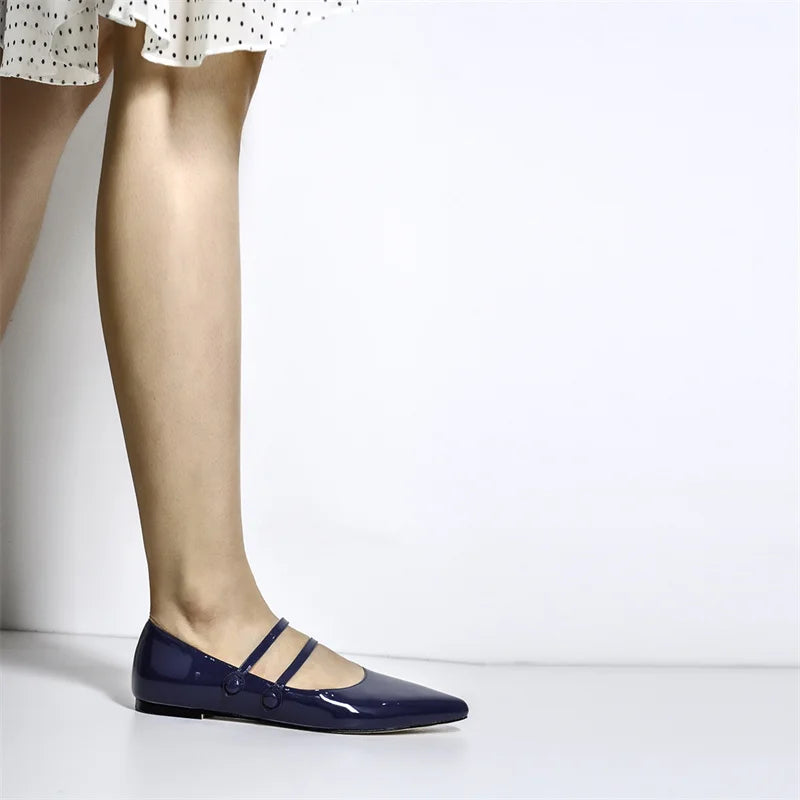 Pointed Toe Women Mary Jane Double Strap Retro Elegant Big Size Daily Flats Pumps