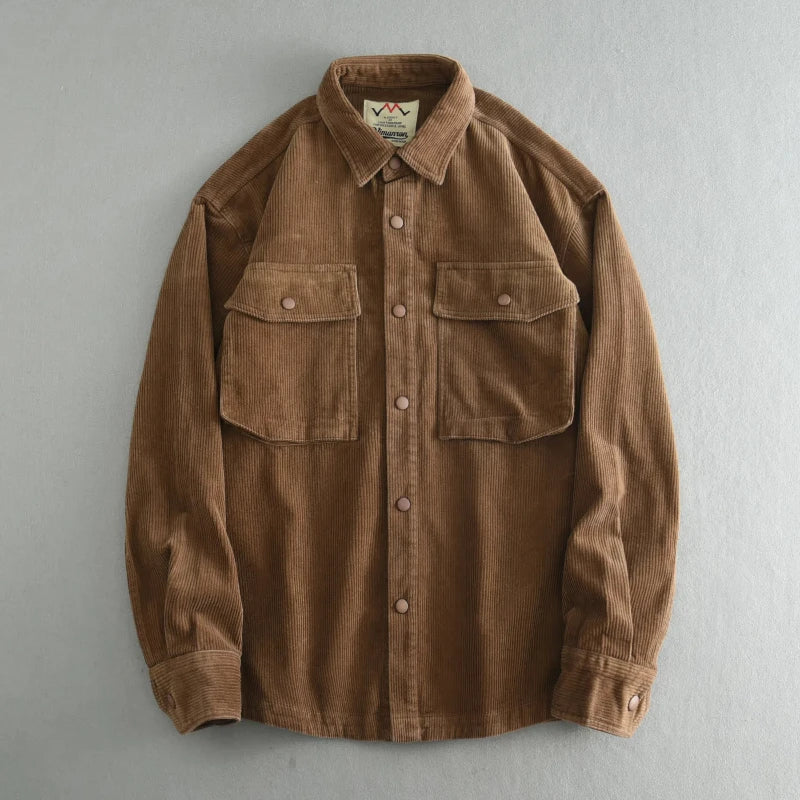 Herbst Winter Neue Amerikanische Retro Langarm Revers Verdickt Cord Hemd männer 100% Baumwolle Gewaschen Doppel Tasche Casual Jacke