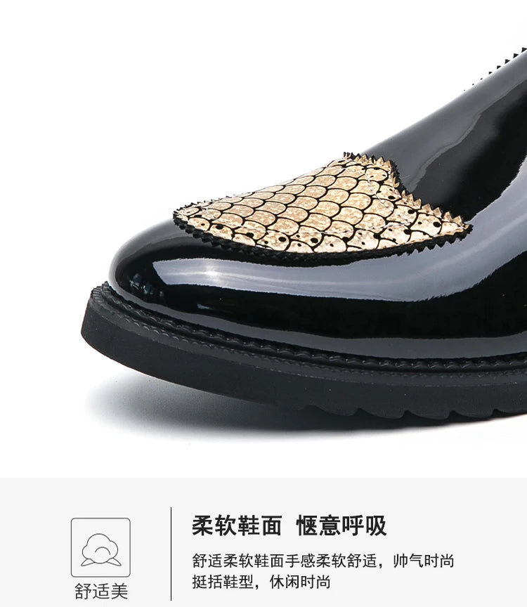 Slip-on Men Formal Dress Party Shoes Black Silver Male Business Adult Loafers Large Size 38-47 Adult Fashionable Wedding Shoes