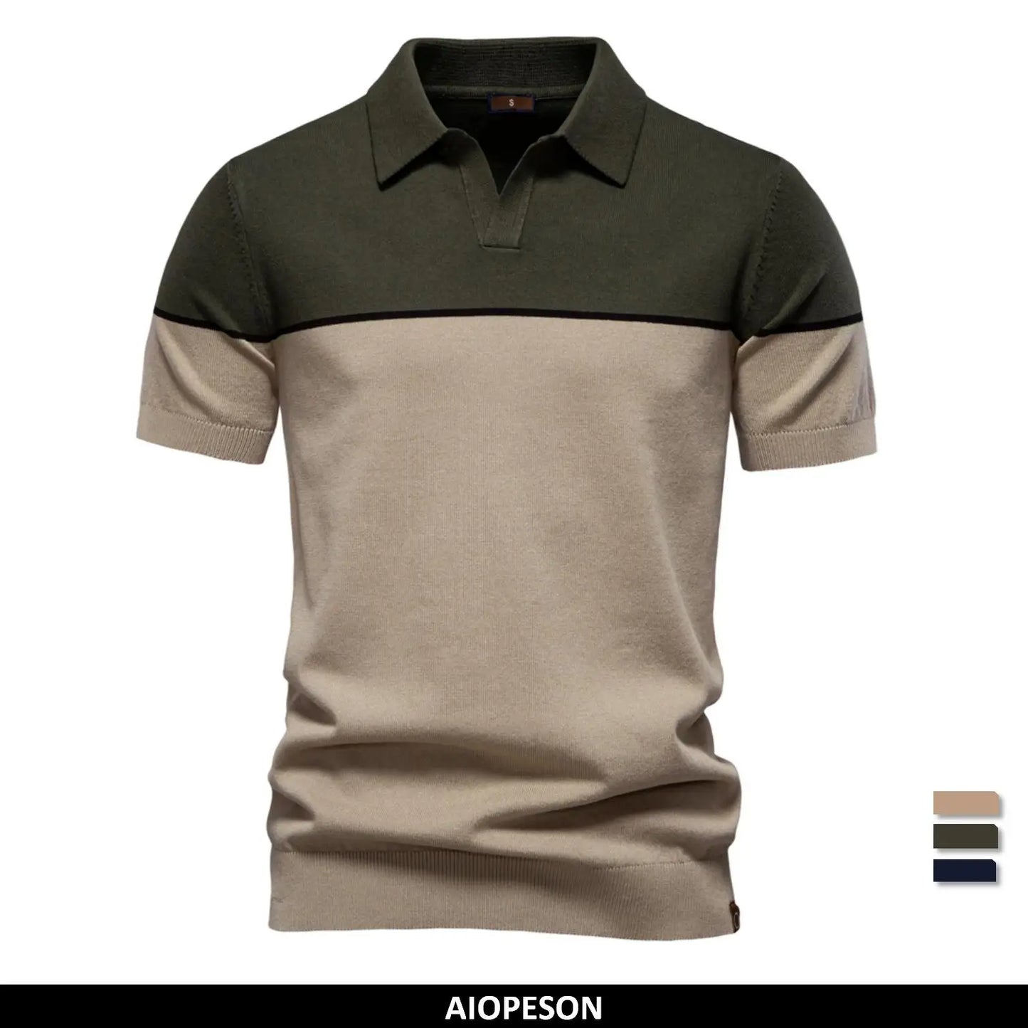 Men's Athletic V-Neck Colour Block Polo Shirt Social Event Polo Shirts for Men Contrast Sport Slim Fit Polo