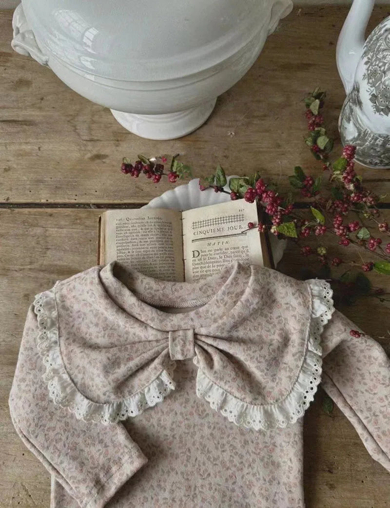 Herfst Baby Kant Bottoming Shirt Peuter Schattig Bloem Strik Kraag Basis Shirt Baby Dunne Lange Mouwen Meisjes Tops 1-3Y Meisjes