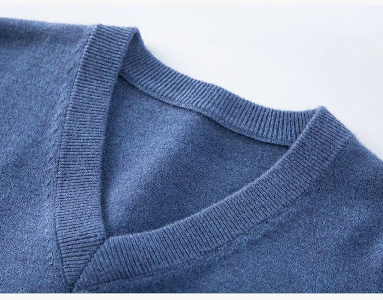 Men's Warm V-Neck Solid Colour Sweater, Autumn & Winter Stretch Top, Daily Leisure Pullover Knitwear, Male Business Casual