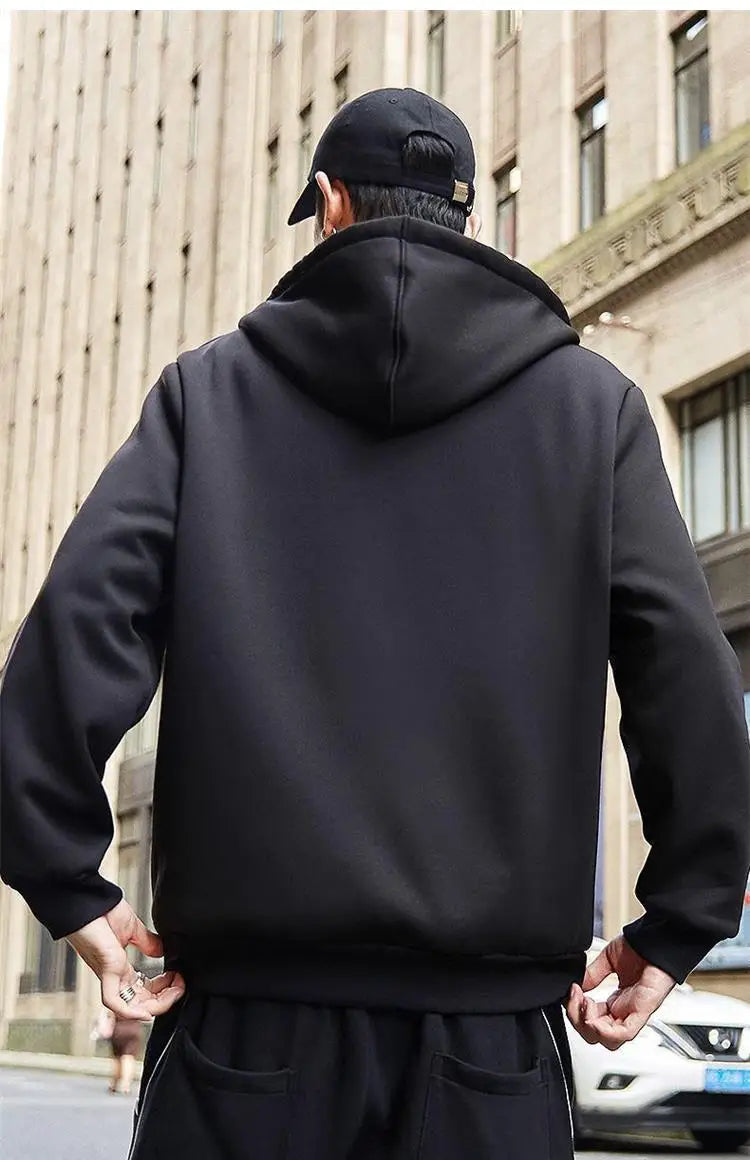 Herren Winterjacke mit Reißverschluss und Kapuze, warm, stylisch, winddicht, langer Mantel, klassische Parkas, lässige Herrenoberteile