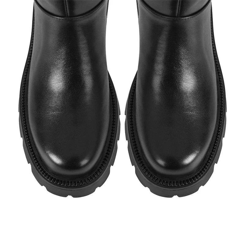 Women Black Matte Knee High Boots High Heeled Winter Warm Woman Fashion Snow Motorcycle Boots