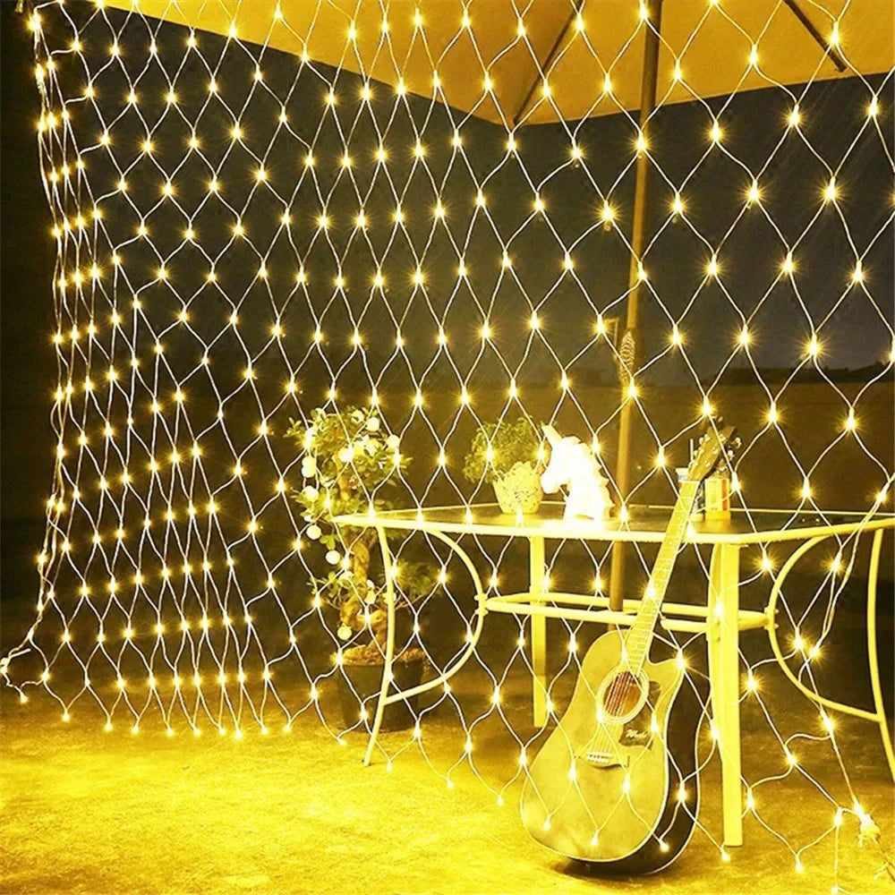 Christmas Net Mesh String Light Outdoor LED Garden Holiday Party Wedding Fairy Light Garland Tree Bushes Fence Wall Decor