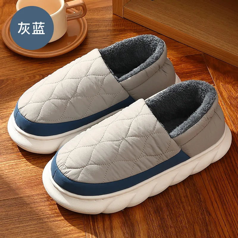 Unisex Plush Winter Slippers Outdoor and Indoor Warm Waterproof Cotton Shoes With Anti-Skid Thick Sole Home Slides For Men & Women