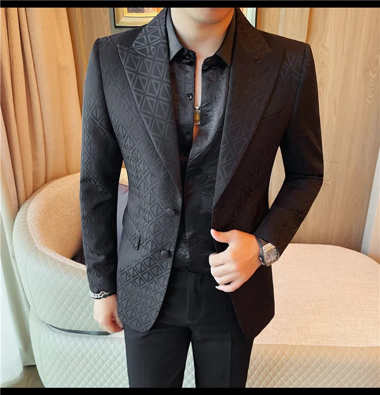 Men's Floral Print Blazer Jacket - Slim Fit Single-Breasted Business Casual Style Autumn Winter Formal Male Coat