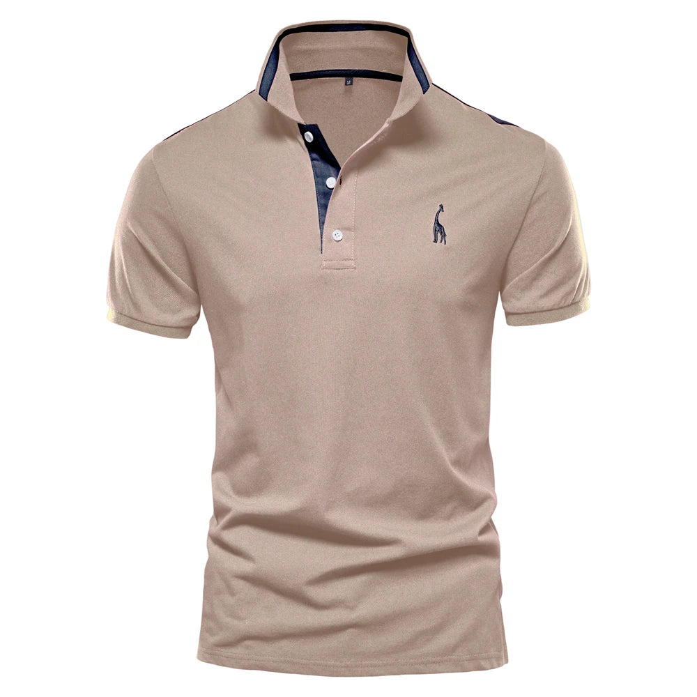 Men's Cotton Polos Giraffe Embroidery Short Sleeve Polo Shirts for Men High Quality Brand Design Polos Men Clothing