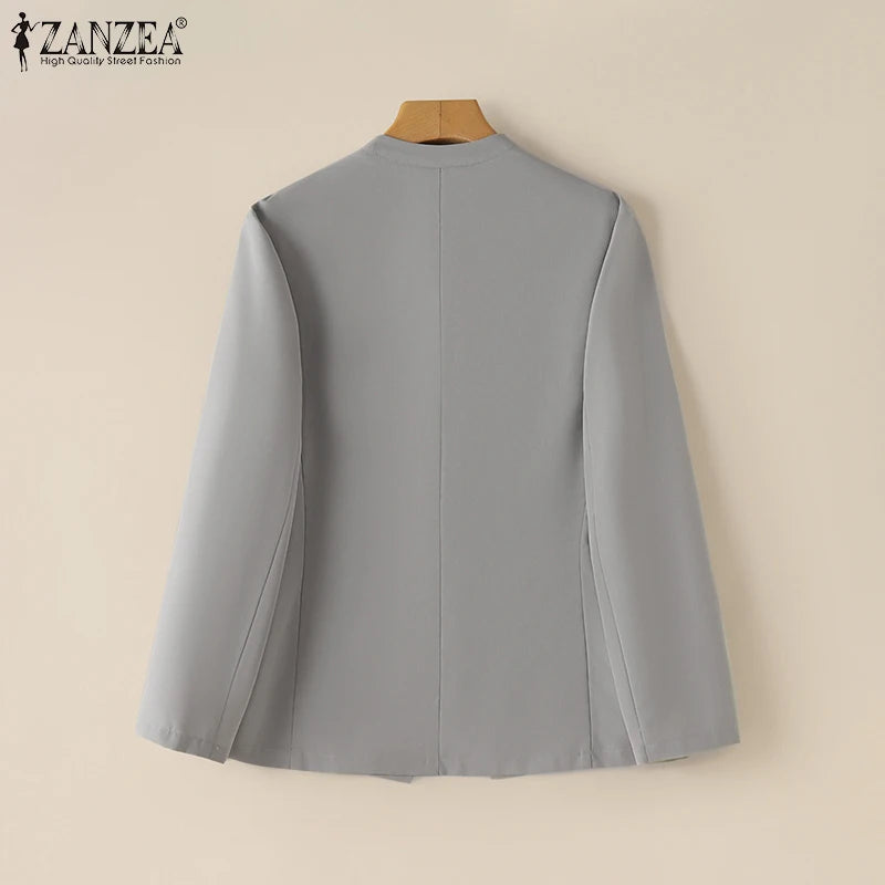 2025 Autumn Lightweight Blazer for Woman V-Neck Long Sleeve Solid Colour Casual Suit Coats Korean Fashion Office Wear