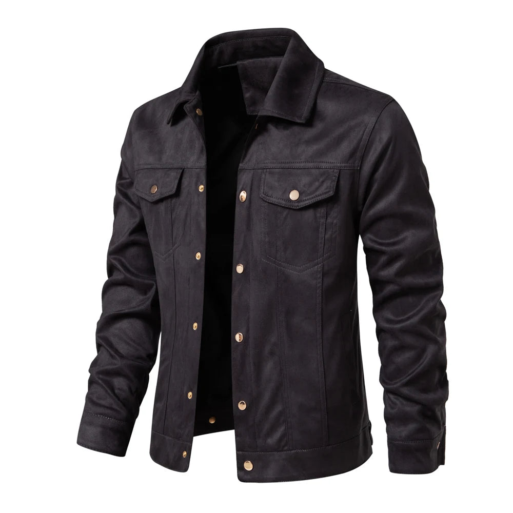 2023 Nieuwe herfst-winter suède leren jas herenmode luxe casual omslagkraag herenjas