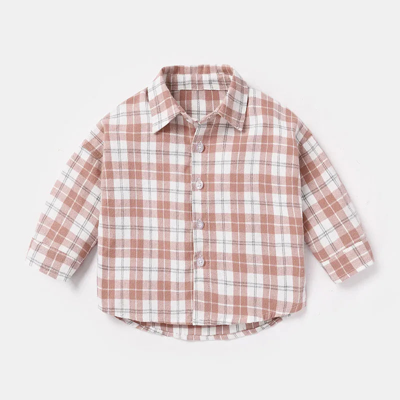 New Spring Kids Shirt Girls Boys Thin Style Colour Block Lattice Blouse Children Baby Loose Outwear Clothes 1-6Y Unisex