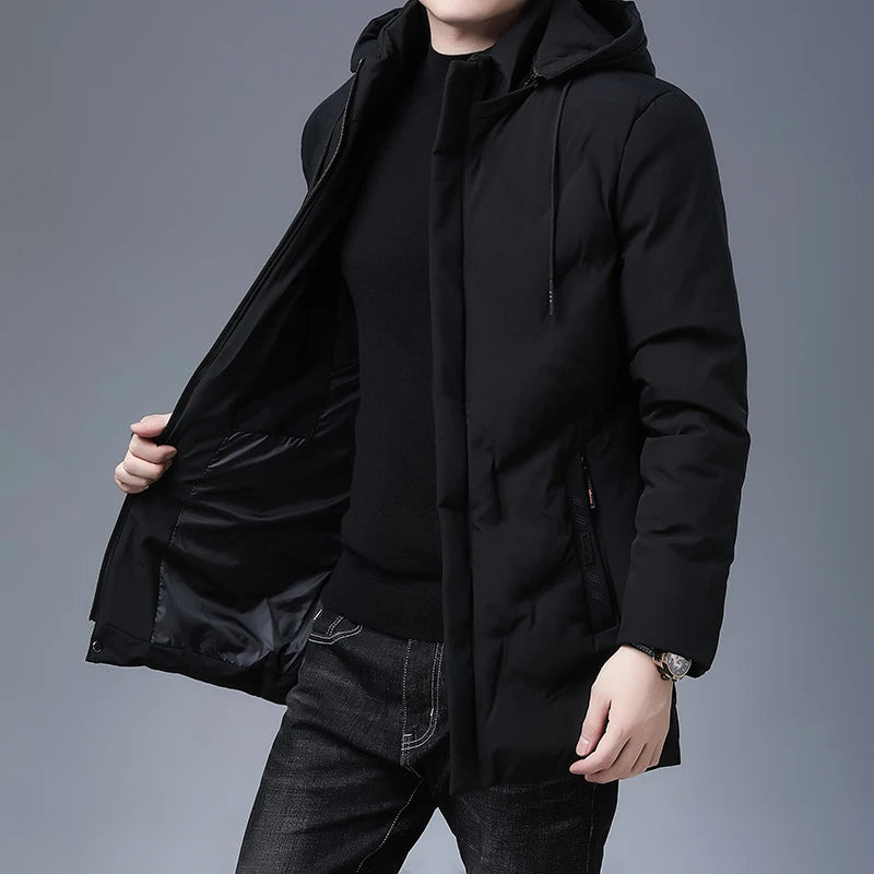 Men's Top Grade Designer Brand Parka Jacket, Thick Casual Fashion Windbreaker, Hooded Quilted Bubble Male Long Coats