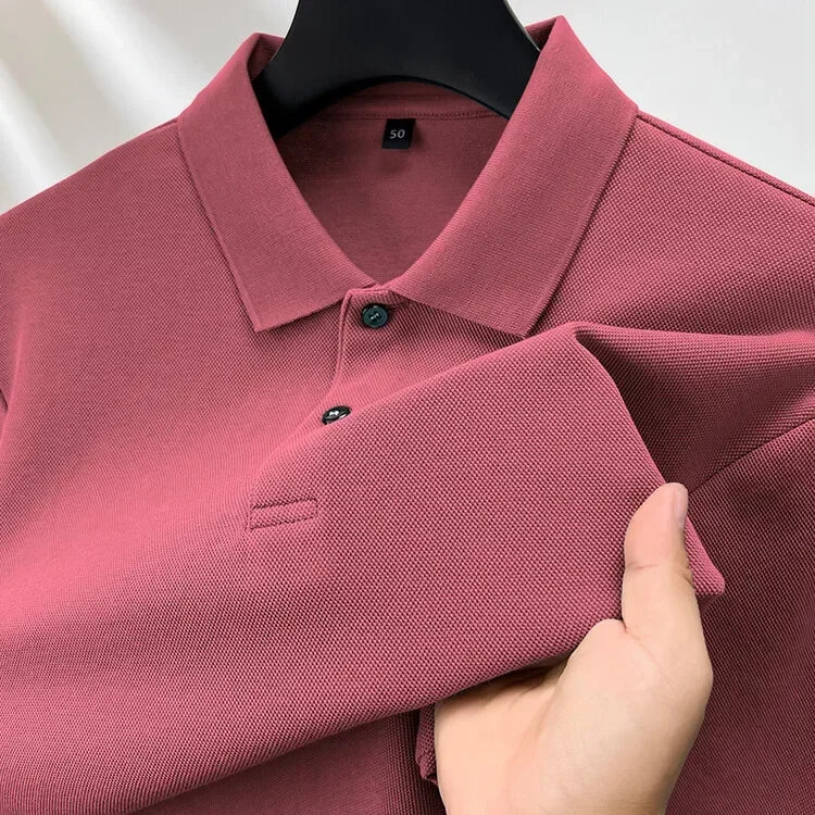 Men's 100% Cotton Polo Shirt, Four Seasons Universal Leisure Long Sleeve, Breathable Lapels T-shirt, Perfect and Durable for Golf Sports