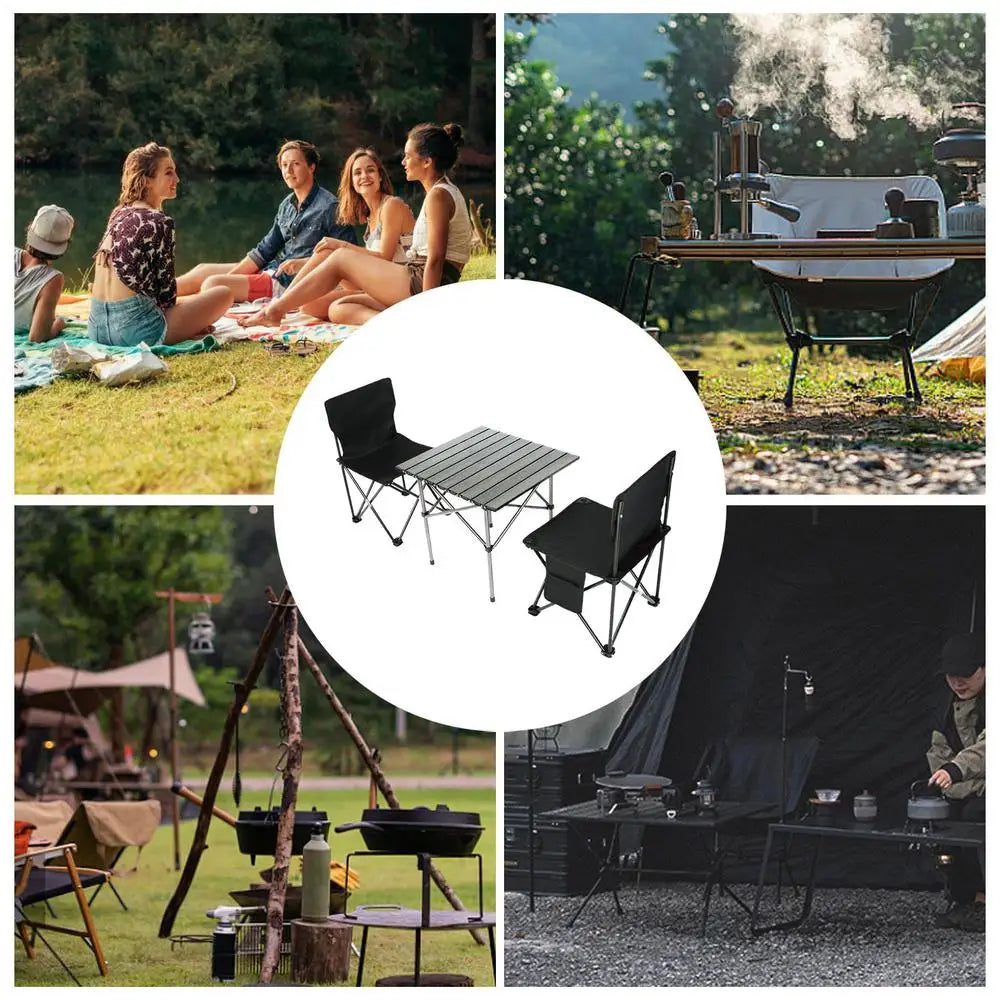 3-delige kampeertafelset met 2 opvouwbare stoelen, opvouwbare picknicktafel, Oxford stoffen krukken, waterdichte loempiatafel voor kamperen