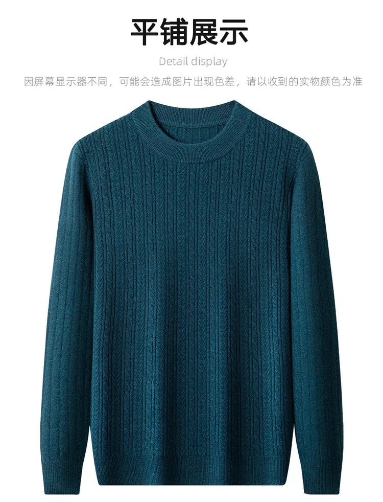 Men's Autumn and Winter Warm Turtleneck O-Neck Sweater, Thickened Slim-Fit Bottoming Shirt, Fine knitted Sweater Sizes M-4XL