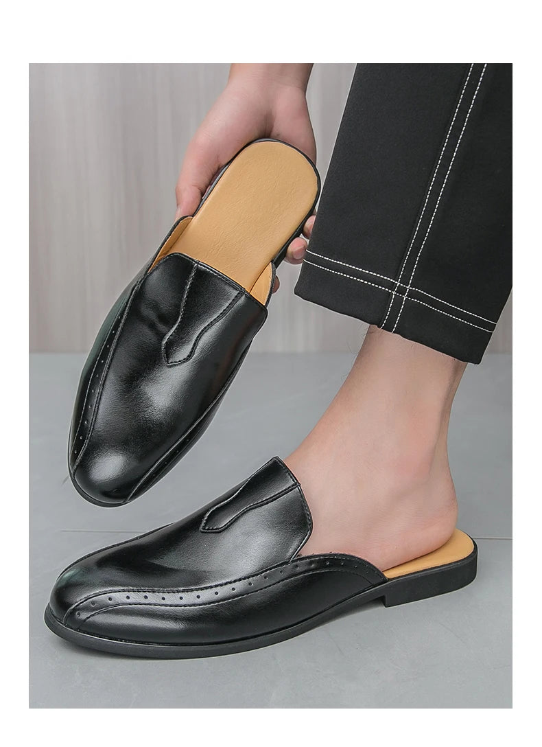 Youth Designer Summer Half Drag Shoes Breathable Men Slip-on Casual Loafers Flat Bottom Walking Slippers