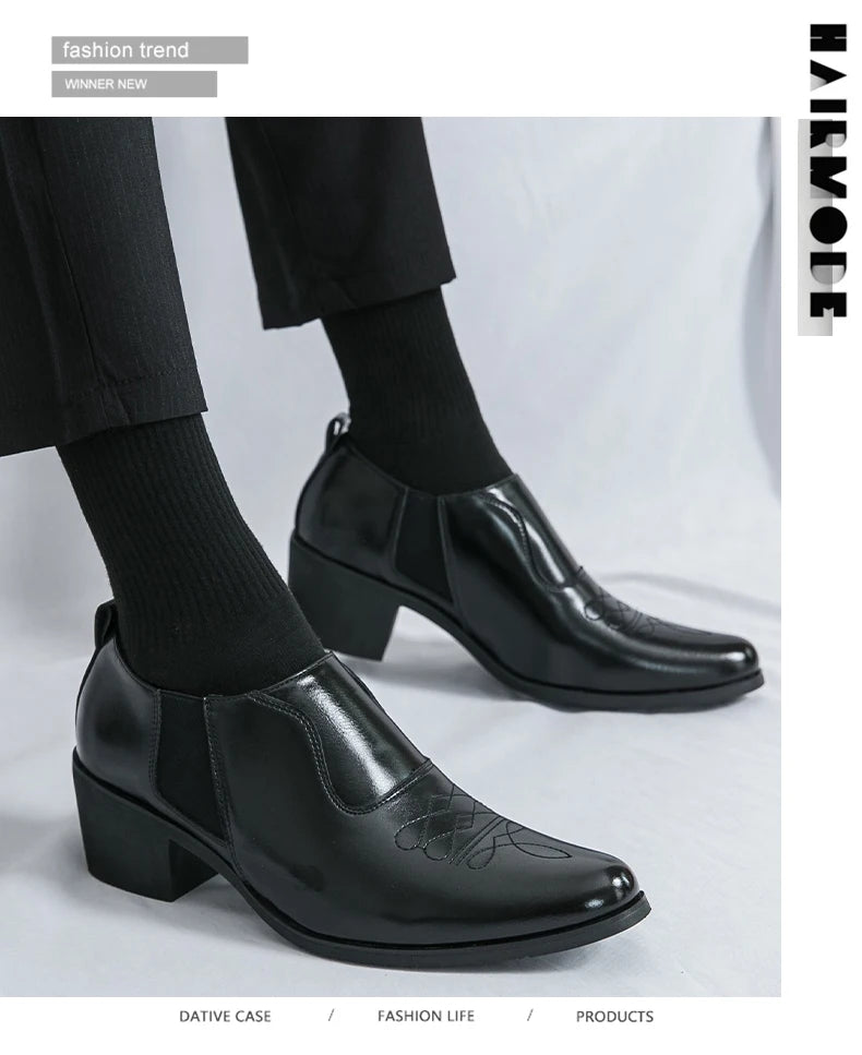 2024 Nieuwe mode heren formele kleding schoenen hoge hak mannelijke formele Chelsea Oxfords schoenen gespleten leren volwassen casual schoenen