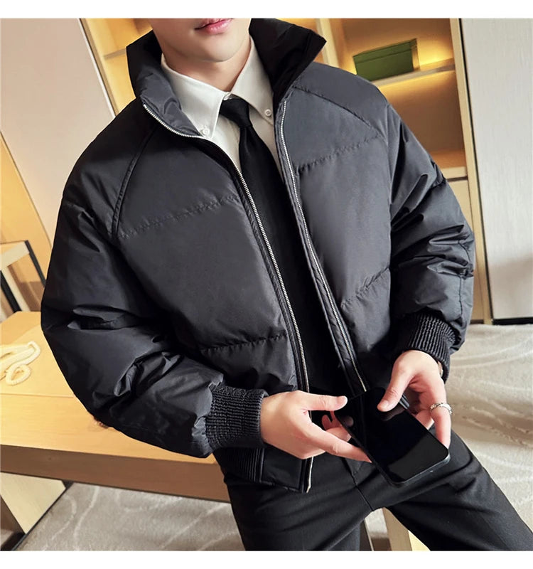 Men's Loose and Casual Thickened Down Jacket With Stand-Up Collar, Suitable For Daily Commuting, Autumn, Winter, and Leisure