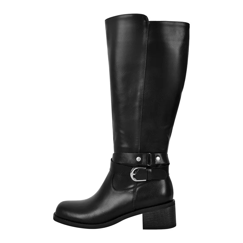 Women Knee High Boots Heeled Fashion Winter Gothic Matte Motorcycle Boots