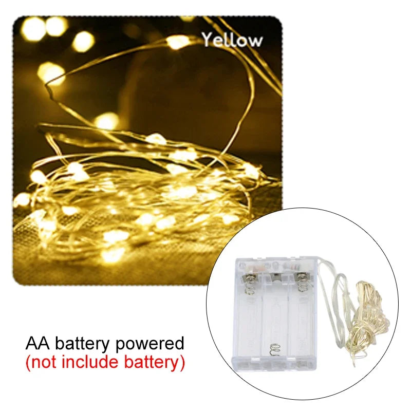 2M 5M 10M LED-lichtsnoer op batterijen, koperdraad, slingerverlichting, buiten, tuin, bruiloft, feest, kerstboomdecoratie