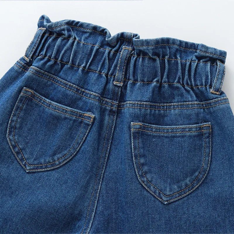 New Spring Kids Jeans Girls Boys Cute Solid Colour Denim Blue Pants Children Loose Trousers 4-6Y Unisex