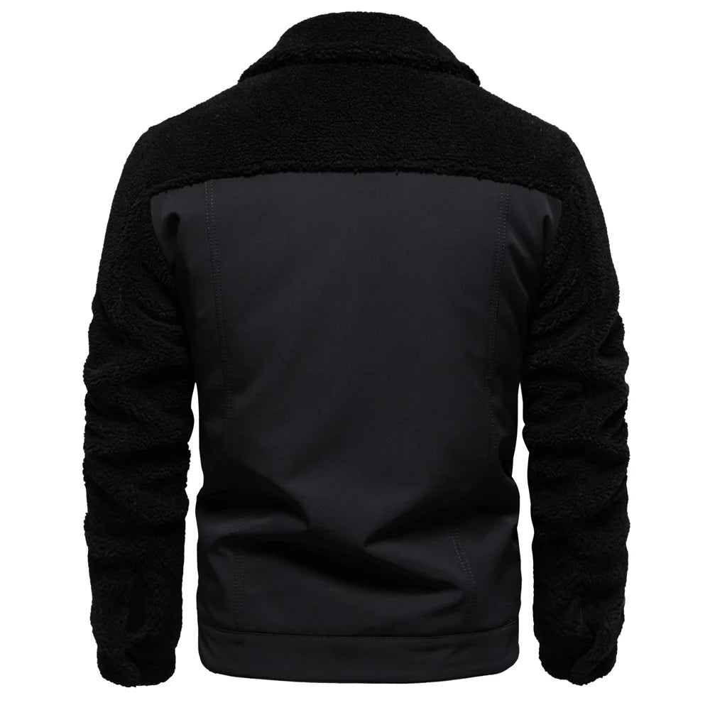 Men's Winter Warm Thick Sherpa Fleece Jacket Patchwork Fur Collar Fashion Casual Work Jackets for Men