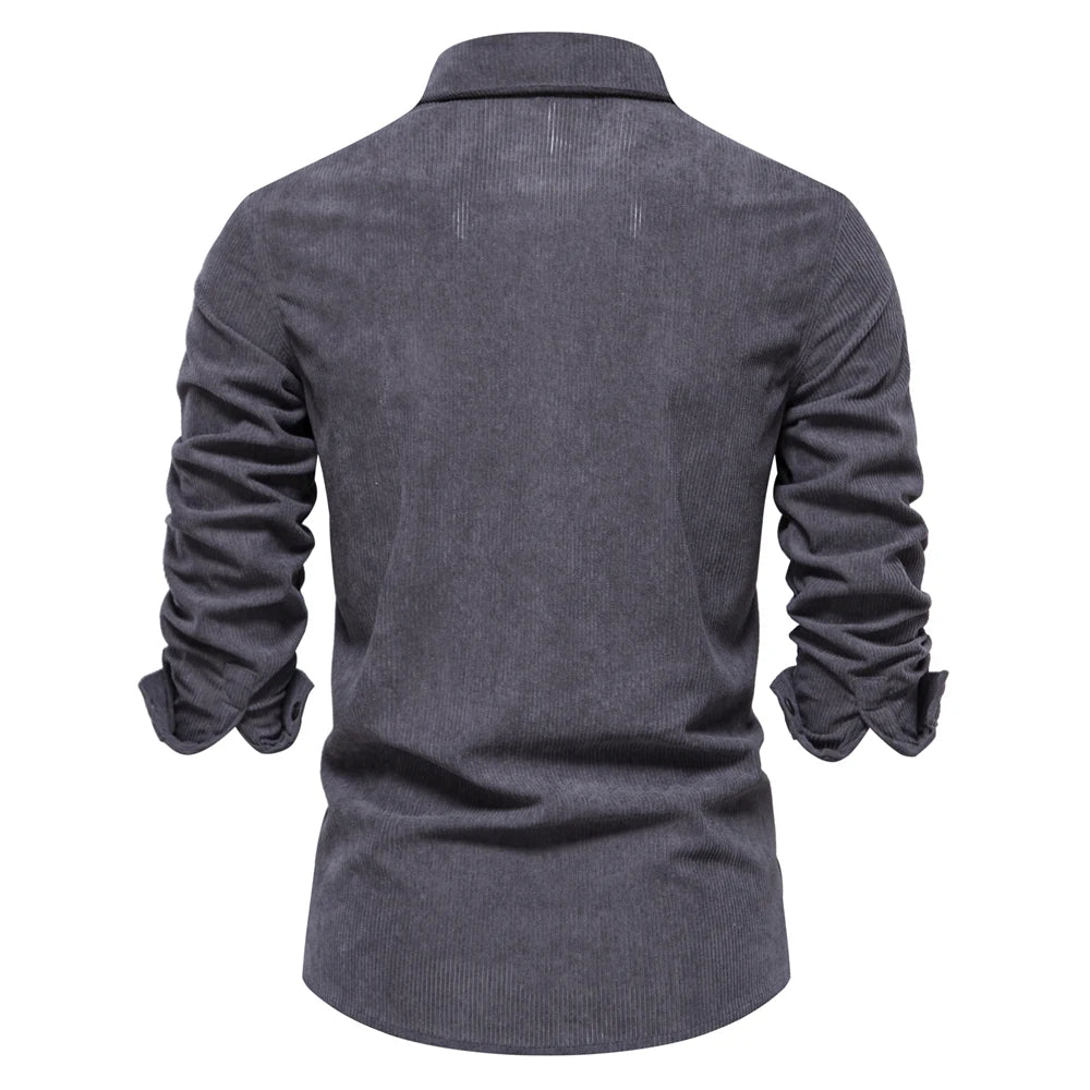Thicken Autumn Men Shirt Solid Colour Business Casual Corduroy Shirt With Pocket for Men
