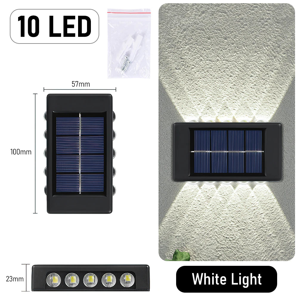 10 LED Solar Wandlamp Buiten Waterdicht Zonne-energie Licht Omhoog en Omlaag Verlicht Huis Tuin Veranda Tuindecoratie