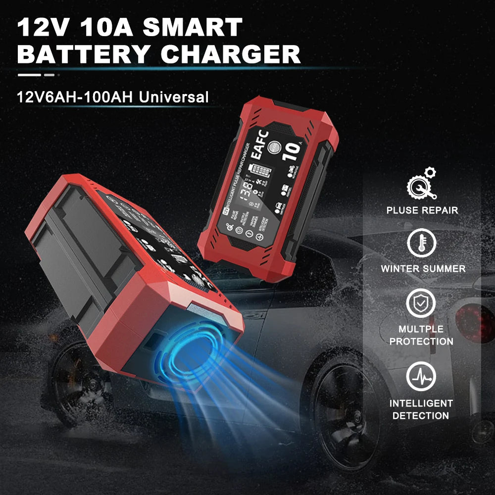 Car Battery Charger 12V 8A 10A Touch Screen Pulse Repair Digital LCD Display Smart Fast Charger for Car Motorcycle