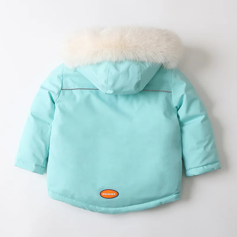 Unisex 2Pcs Winter Warm Children's Ski Clothes Set Thicken Fur Lining Hooded Coats & Overalls Set Snowsuit For Kids 2-5Y