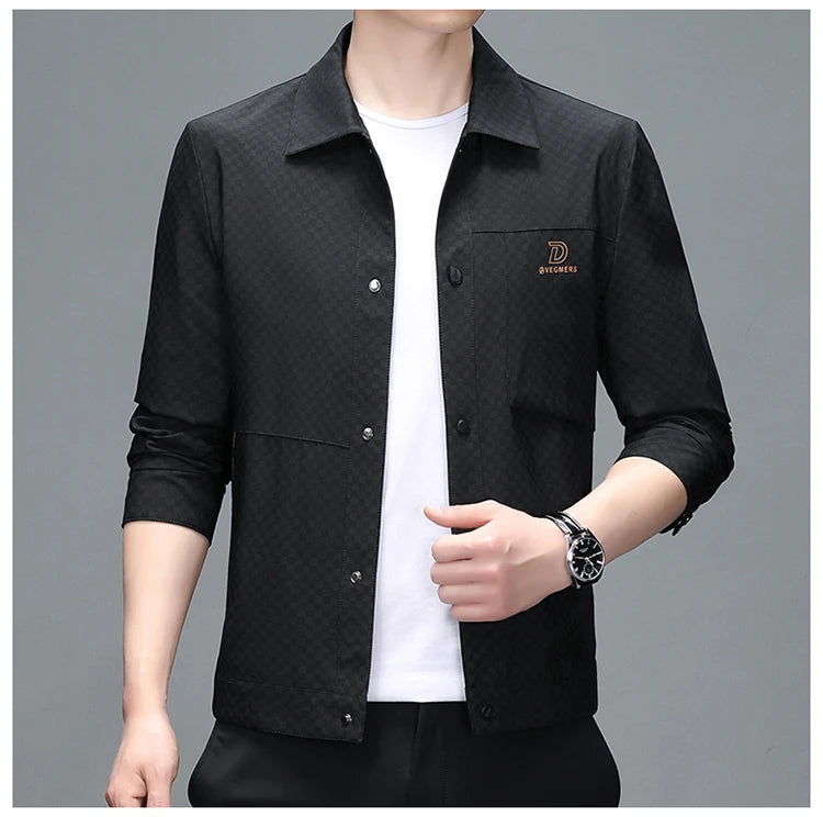 Men's Business Jacket, Dark Pattern Dark Plaid Lapel Formal Men's Outerwear.