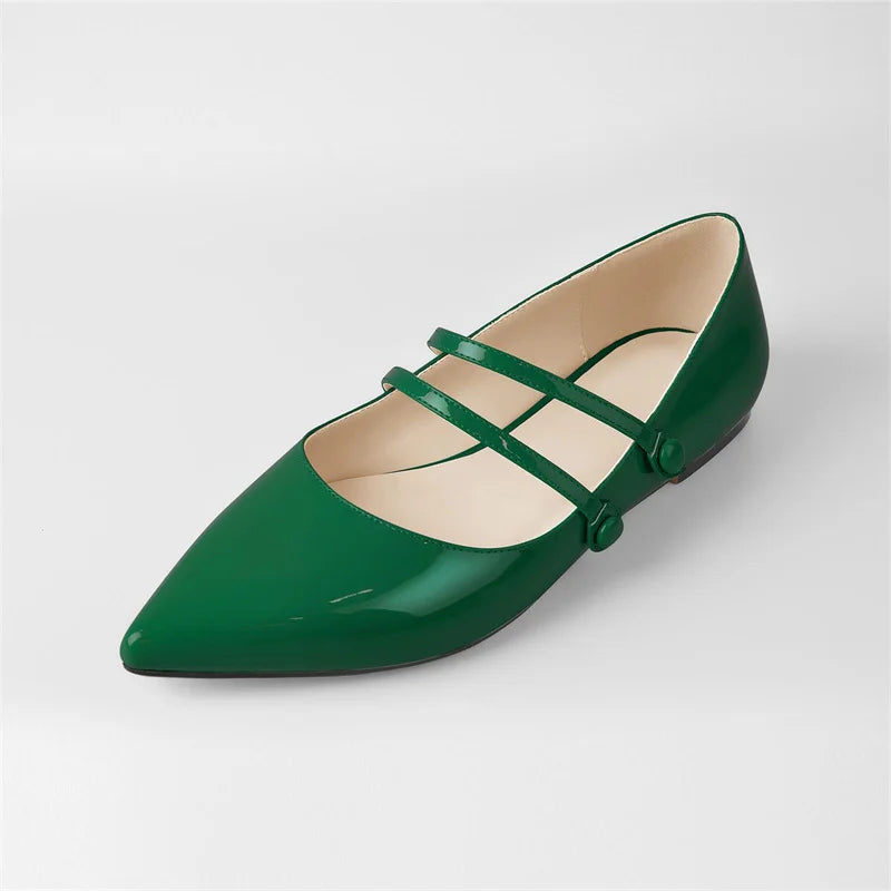Pointed Toe Women Mary Jane Double Strap Retro Elegant Big Size Daily Flats Pumps