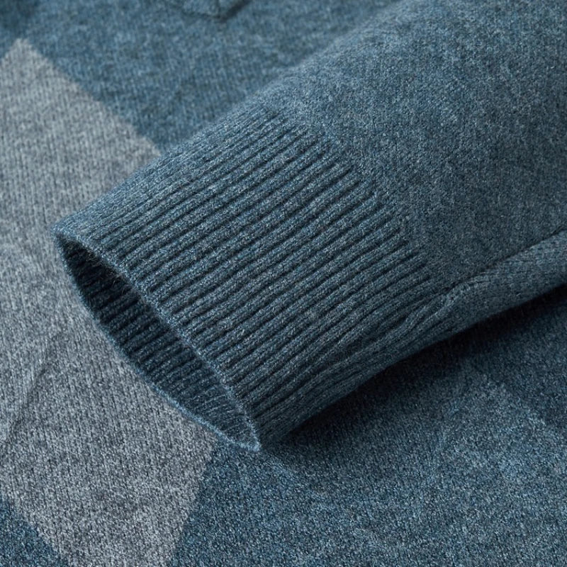 Men's Diamond Pattern V-Neck Sweater Stylish Autumn/Winter Business Casual Knitwear Elegant British Style Male Sweater Size M-4XL