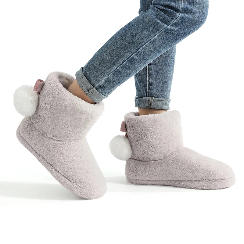 Women's Winter Warm Plush Cotton Boots Casual Fur Fluffy Snow Boots With Soft Comfort Non-Slip Sole Suitable As Snow Boots Cute Cotton Shoes